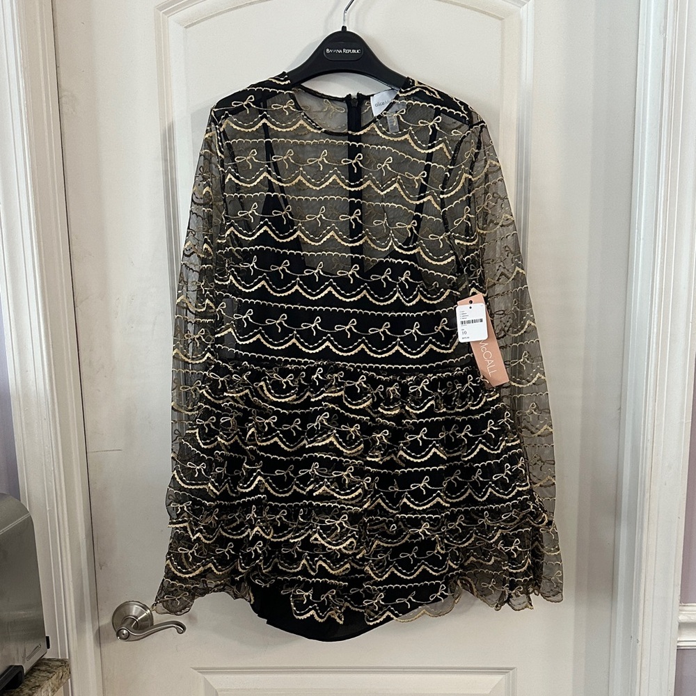 NWT Alice McCall x Free People Black and Gold Bow Dress - Size 10